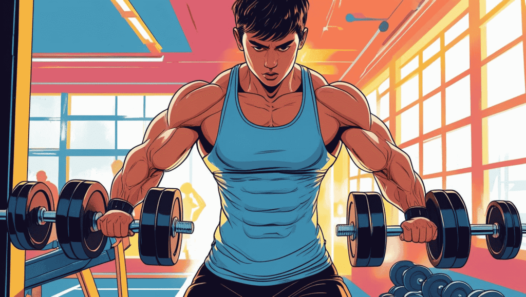 Beginner following gym workout plan for beginners with dumbbells