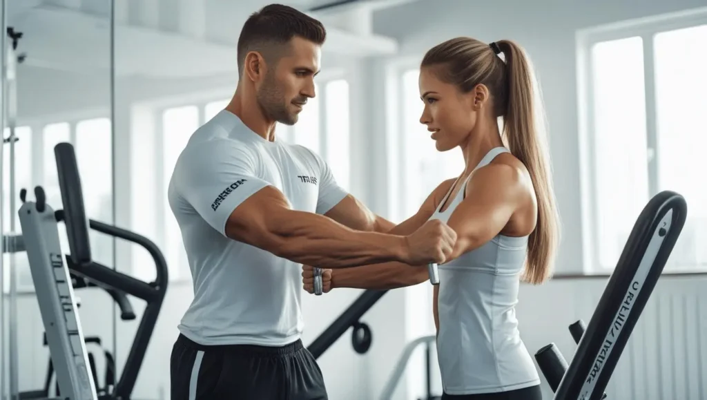 Certified personal trainer in professional training environment showcasing personal trainer training expertise