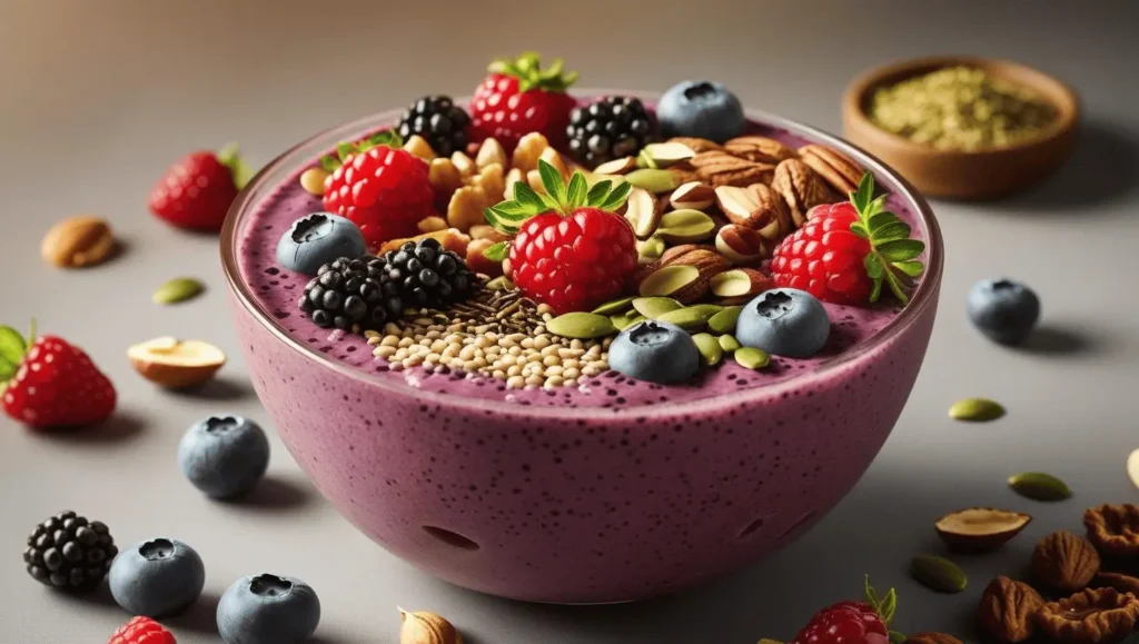 Nutritious smoothie bowl featuring the best foods to boost immunity in children