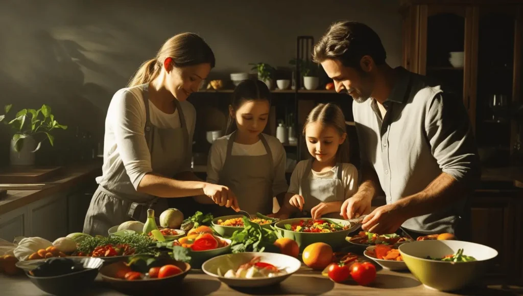Parents and children preparing the best foods to boost immunity in children together