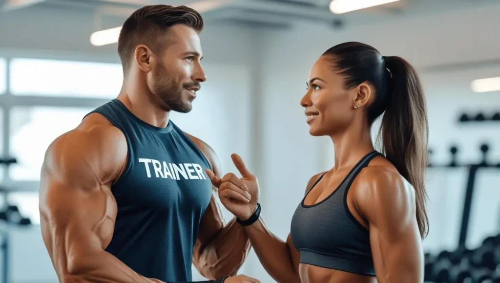 Personal trainer training session focusing on goal setting and motivation techniques